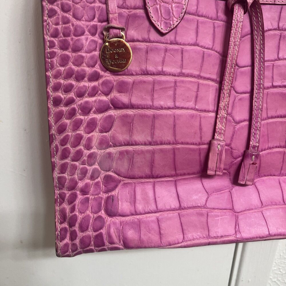 DOONEY & BOURKE Vintage Crocodile Embossed Leather Handbag Satchel Handle Pink - Picture 4 of 11